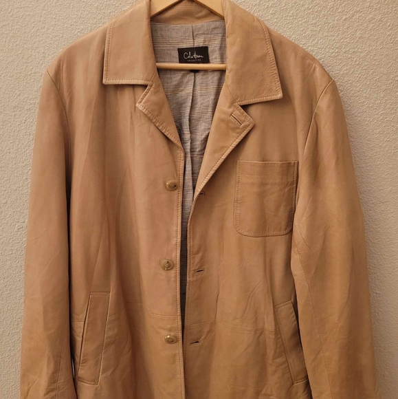 Cole Haan Mens Khaki Smooth Leather Coat (XL)